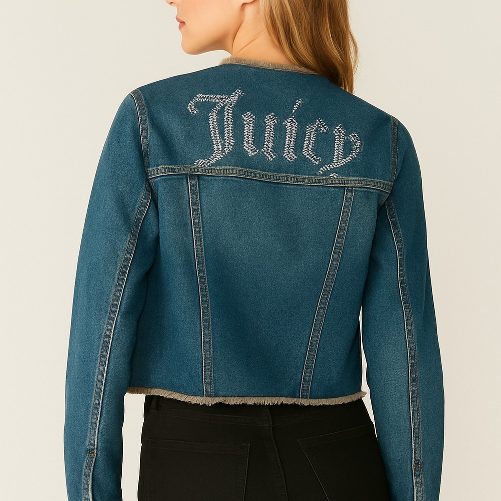 Juicy Couture Big Bling Raw Collar Denim Jacket Size Medium NWOT